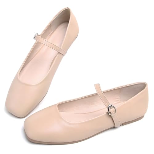 Image of LUXINYU Women's Slip on Flats,Classy Round Toe Solid Classic Mary Jane Ballet Dance Shoes Soft Comfortable PU Flat Shoes