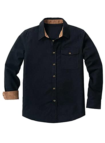 Meilicloth Flanellhemd Herren Kariert Einfarbig Baumwolle Langarm Casual Flanellhemden Western Karohemd Mit Brusttasche Regular Fit Marineblau M