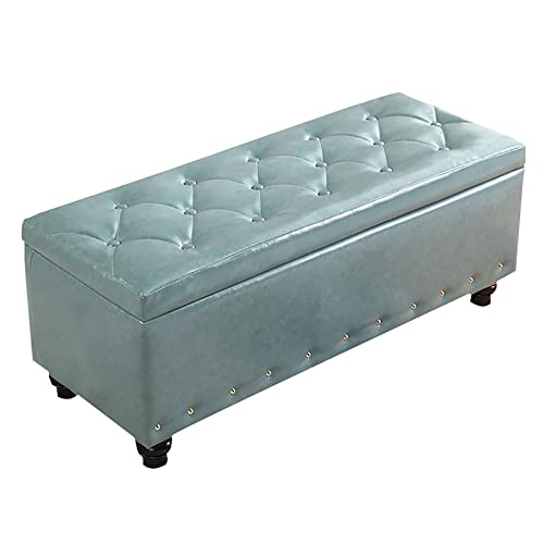 Banco de almacenamiento con tapa elevable, de piel sintética para dormitorio y entrada, reposapiés y baúl de almacenamiento de zapatos, color verde claro, 60 x 45 x 40 cm, muebles elegantes para el