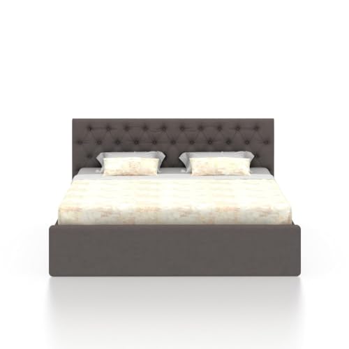 Image of Ganpati Arts Solid Sheesham Wood Upholstered Queen Size Bed with Box Storage and Tufted Headboard | Durable Wooden Double Bed Cot Palang for Bedroom, Hotels and Home Furniture (Grey-1 Year Warranty)