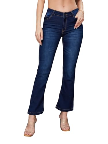 Image of Miss Chase Women's Skinny High Rise Cropped Length Fringe Detailing Stretchable Denim Jeans