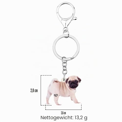 DUOWEI Cute Mops Hund Schlüsselanhänger Acryl Haustiere Schlüsselring Handtasche Dekoration für Frauen Mädchen Charme Geschenke (Beige)