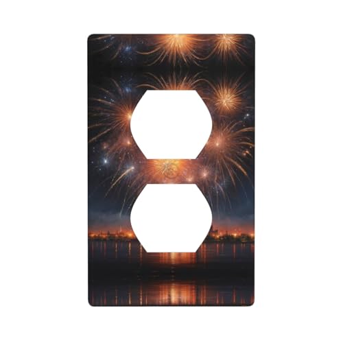 WZYWHJ Placa decorativa de pared de doble enchufe, fácil de instalar, ideal para zonas residenciales y comerciales de 4.5 x 2.76 pulgadas en impresión de lluvia brillante de fuegos artificiales