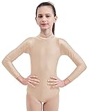 Mvefward Kids Girls Turtleneck Long Sleeve Leotard Gymnastics Ballet Dancewear for Child Flesh M