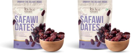 Image of KitchenSmith Safawi Fresh Dates - 400gm | No Preservatives & Added Sugar | High Fibre | Energy Health Snacks | Premium Khajoor (Pack of 2)