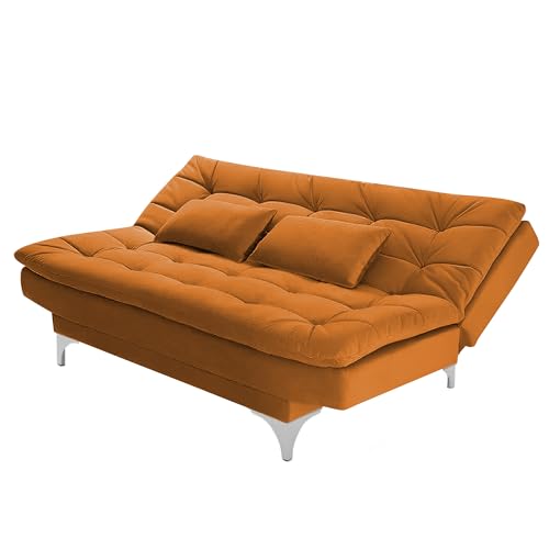 Image of Krancy 3-Seater Sofa Cum Bed for Living Room, Office & Home | Premium Fabric Sleeper Sofa Set with 1 Year Warranty | Comfortable Sofa for Guests, Lounge & Small Spaces | Orange