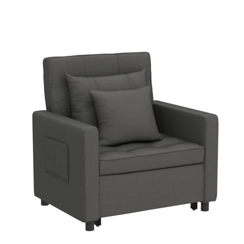 BIGSYY Sleeper Chair Bed,3-in-1 Convertible Pull Out Sleeper Chair, Folding Sofa Bed with Adjustable Backrest, Multi-Functional Single Armchair,Modern Linen Fabric (Linen Dark Grey)