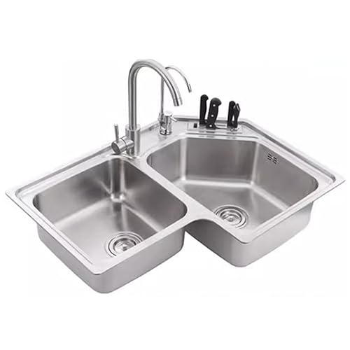 Ciotole doppie profonde da 180 mm configurate con angolo di 90 gradi, dimensioni interne 340 x 350 mm e 350 x 450 mm.