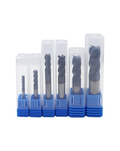 Image of 1 /2 inch 3 /8 inch 5 /16 inch 1 /4 inch 3 /16 inch 1 /8 inch Carbide Square End Mills Set, 4 Flute, AlTiN Coated, End Mill Bits for Hard Materials, HRC 45 Deg, CNC Router Bits - 6pcs