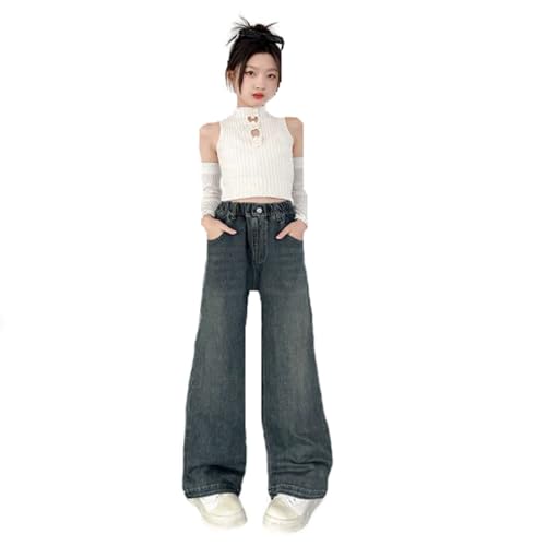 Jean fille à jambes larges avec taille haute élastique confortable