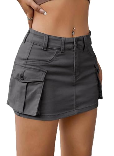 EARKOHA Women's Mini Cargo Skirt Y2K Button Low Waist Short