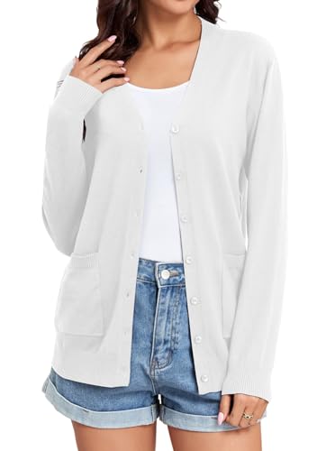 Image of TASAMO Women's Lightweight Button Down Cardigan Sweaters Long Sleeve Classic V Neck Knit Soft Shrugs with Pocket
