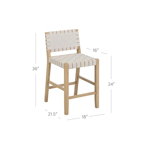 Image of Nathan James Cohen Mid Century Modern Bar Stool, Upholstered Faux Leather Counter Stool with Back and Solid Wood Legs, White