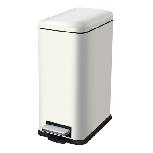 Image of JM ·YIPENG Bathroom Trash Can with Lid, 16.7L/ 4.4 Gallon Trash Can with Removable Inner Bucket, Soft Close lid, Stainless Steel Step Pedal Garbage Can for Bathroom, Kitchen, Home Office, White