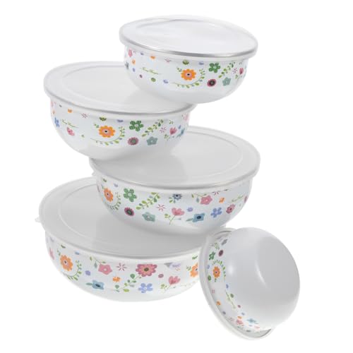 UTHCLO Emaille Schüssel Set, 5-teilig, Blumenmuster