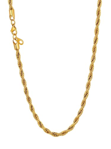 U7 Men Women Diamond Cut Rope Chain 18K Gold Plated 3mm Twisted Chain Replacement Necklace 18 Inch