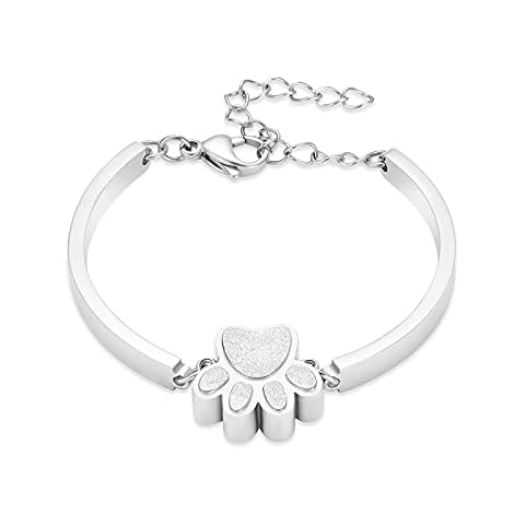 Stainless Steel Paw Print Urn Bracelet Memorial Ash Keepsake Cremation Jewelry Dog Ashes Bracelet, Metal, stainless-steel Cover