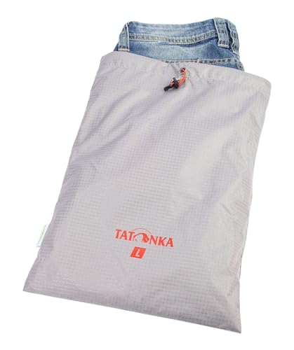 Tatonka Packbeutel Stuff Sack Set (3 Stück) - Leichtes Packtaschen-Set in DREI verschiedenen Größen und Farben - Mit Schnürzug und Kordelstopper - Aus recyceltem Material (Grey/Blue/red)