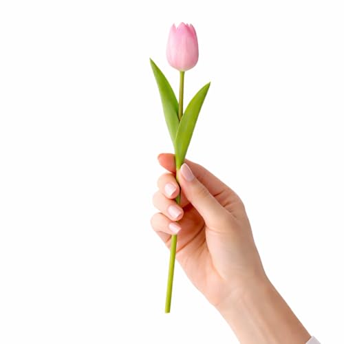 Image of Pink Olive Pink Tulip Artificial Flower | Natural Feel Soft Touch | PU Material | Washable Fade Resistant | Floral Decor for Home Office Living Room Modern Interior Styling (1)