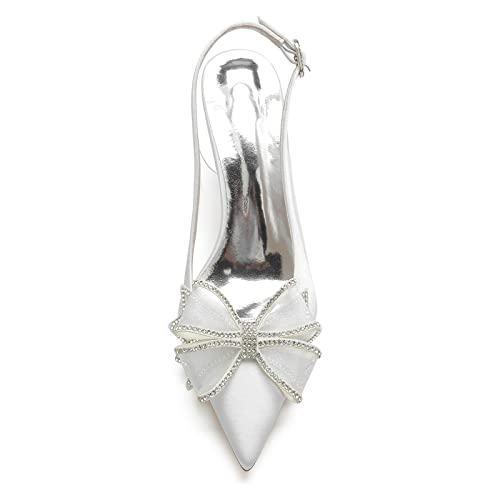 Women's Pointed Toe Wedding Shoes for Bride Block Heels Slingback Ankle Strap Satin Bridal Shoes High Heels Prom Party Dress Shoes Pumps3