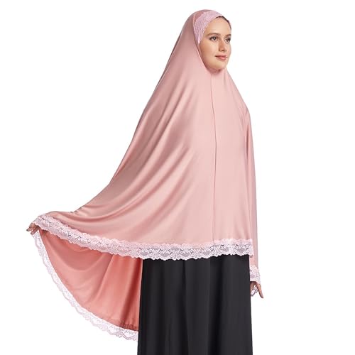 Muslim High Stretch Hijab Pure Color Half-body Cover Hijab with Lace for Praying2