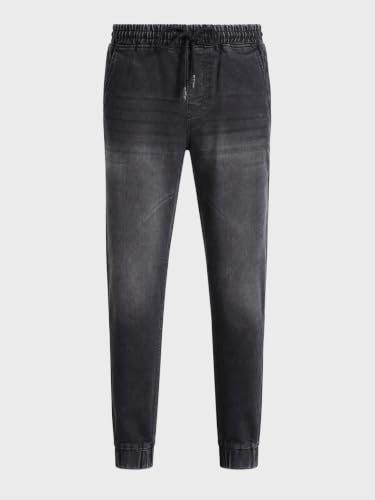 Image of THE INDIAN GARAGE CO Men Slim Fit Solid Mid-Rise Stretchable Denim Joggers