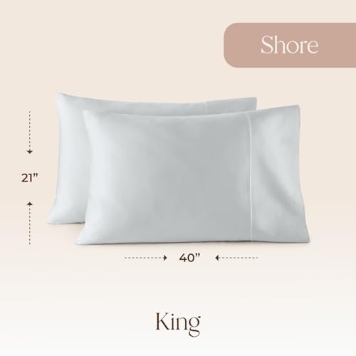 Image of 100% Organic Cotton Pillow Cases King Size Set of 2-100% Cotton Pillowcases GOTS Certified 300 Thread Count - Naturally Cooling Comfortable Breathable & Soft Pillow Cases (Shore, King)