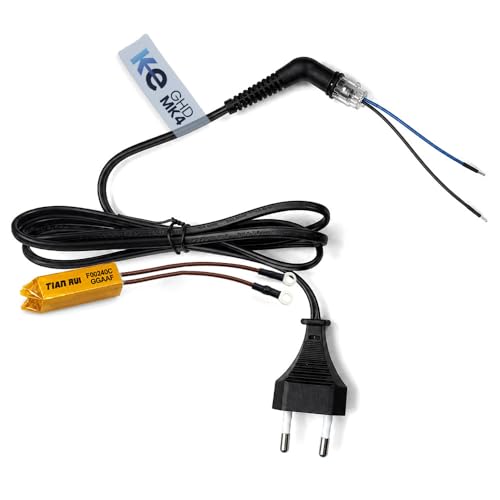 Anakel Home Pack de Repuesto de Cable de Alimentación y Fusible Térmico 240ºC Compatible con Planchas de Pelo GHD MK4 | Conector de Corriente Incluido | Cable Giratorio 360º, 1,50m