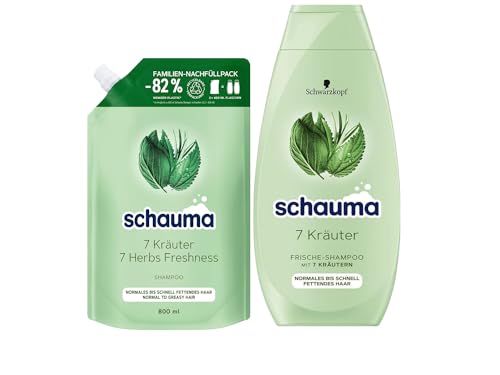 Schauma 7 Kräuter Shampoo Nachfüllpack (1x 800 ml) Für Normales Bis Schnell Fettendes Haar & (1x 400 ml) Verleiht Der Haarstruktur Eine Leichte Frische