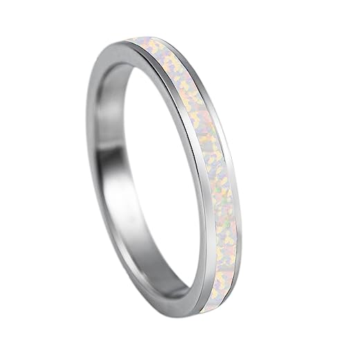 Aloha Jewelry Co. 925 Sterling Silver 3mm Opal Stackable Wedding Ring Eternity Band, Blue White...