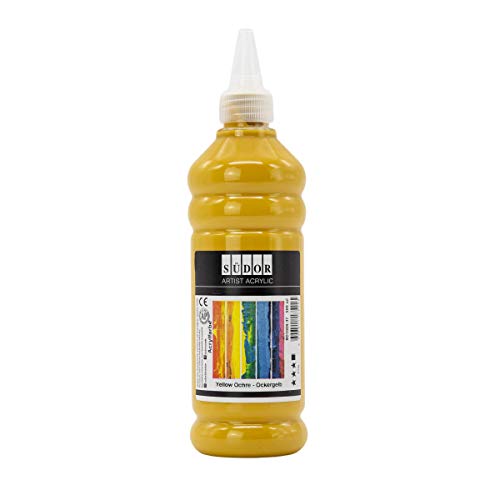 PINTURA ACRÍLICA 500 ml - Pintura altamente pigmentada. Pintura de artista opaca para madera, piedra, lienzo, papel, tela, cuero, metal, colada. pintura para todo uso (amarillo ocre amarillo) Cover