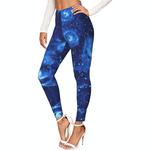 Leggings de compresión para mujer con estampado de galaxia universo azul para gimnasio