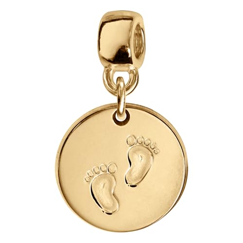 Charm coulissant vermeil rond empreinte pieds or sur argent 925
