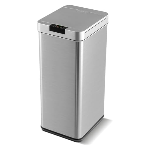 TANGZON 48L Automatic Sensor Kitchen Bin, 3-Layered Stainless Steel Touchless Infrared Motion Waste Bin with Soft Closure & Stay Open Lid, Fingerprint-Proof Smart Trash Can Dustbin for Home Office