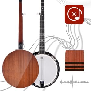 Mulucky 5 String Banjo - Full Size with 24 Brackets, Closed Back, Mahogany with Remo Head, Geared 5th Tuner, Gift Package with Beginner Kit - B1103