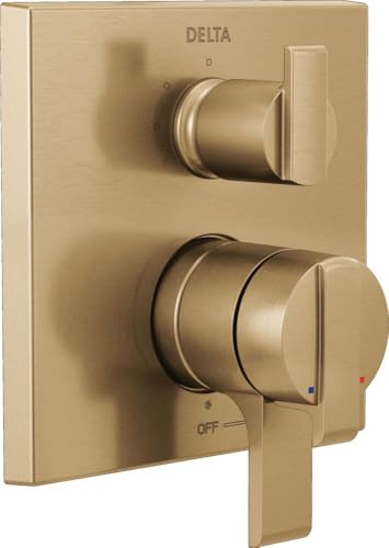 Image of Delta Modern Dual-Function Shower Handle Trim Kit with 3-Way Integrated Diverter, Brushed Gold Shower System Valve with Diverter, Champagne Bronze T27867-CZ (Valve Not Included)