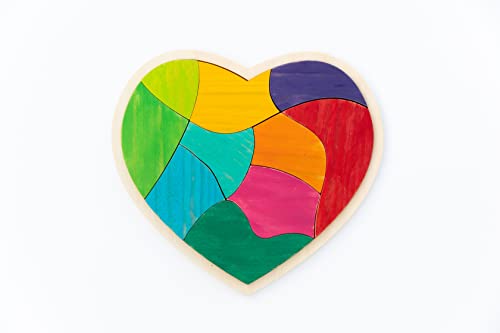 THE FRECKLED FROG Heart Full of Colors Puzzle - 10 Pieces - Wooden Puzzle for 1+ Year Old - Fill in the Heart - Includes Solution - Calm Puzzle by THE FRECKLED FROG - Used condition - US$20.74