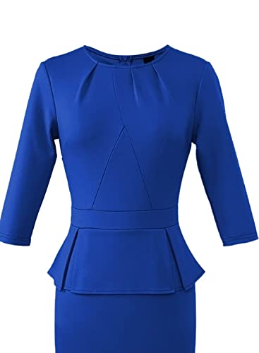 Image of VFSHOW Womens Pleated Crew Neck Peplum Slim Work Business Dress Elegant 3 /4 Sleeves Office Church Bodycon Pencil Sheath Dress