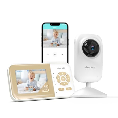 ebemate Audio & Video Baby Monitor | 2.8' LCD Screen | 1200FT Long Range | Temperature & Feeding Alerts | No-Glow Night Vision | 2-Way Talk EBE29