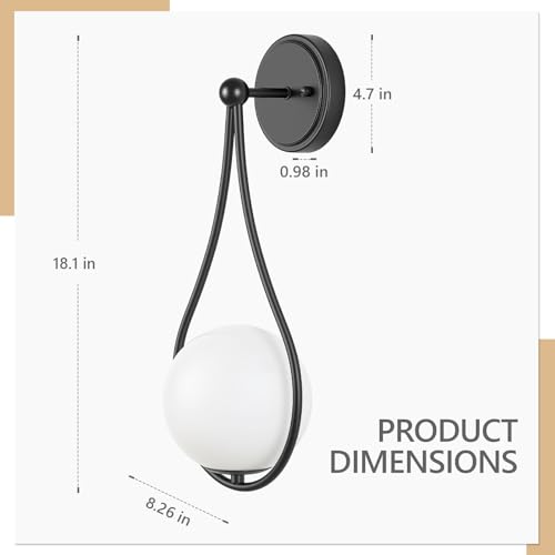 Image of Mid-Century Wall Sconces Set of 2 Black | Modern Globe Wall Lighting Indoor Hardwired Wall Lights for Hallway Office Porch Bedroom Living Room Stairway