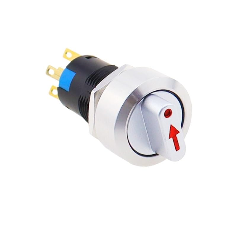 1PCS 16mm Metal Rotary selector Switch 2 3-Position Switch 12V Led red and Green Stainless Steel Push Button Switch 1NO1NC self-Locking SPDT(Red,12V LED)