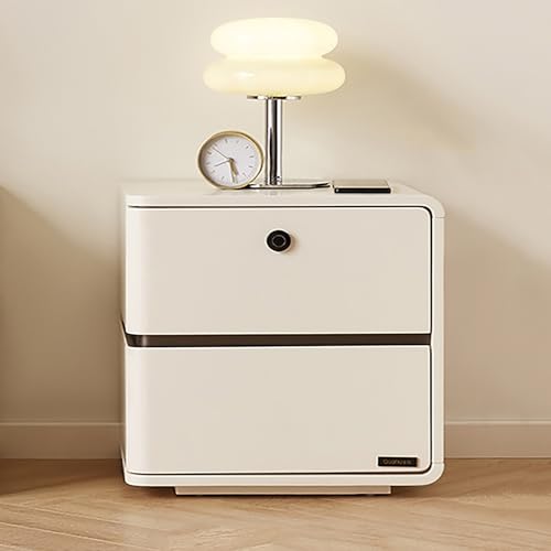 STCERY Mesita De Noche con 2 Cajones, Mesa Auxiliar Moderna con Toma De Carga, Mesas con Almacenamiento para Dormitorio, con Bloqueo Inteligente De Huellas Dactilares(Color 1)