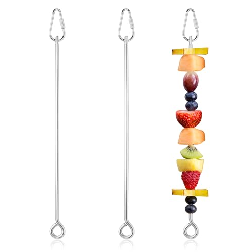 NQEUEPN 3pcs Parrot Fruit Skewer, Stainless Steel Bird Vegetable Skewer with Hook Bird Food Holder Cage Food Stick Feeder Skewer Parrot Foraging Toy for Budgies, Parakeets, Macaws, Medium, silver