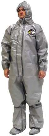Kappler Zytron 200 Chemical Protection Coverall with Hood and Sock Boots, Disposable, Elastic Cuff, Gray, 2X-Large - 3X-Large (Pack of 1)