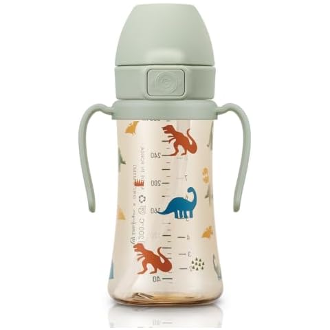 GROSMIMI Flip Top Spill Proof Sippy Cup, PPSU, BPA Free, 10 oz, Stage 2 Straw for Toddlers (Dinosaur) Cover