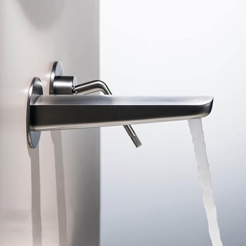 Grifo de baño de pared en latón con monomando y dos orificios 6