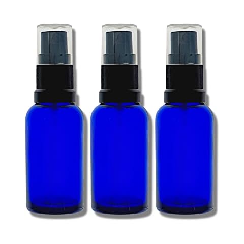 Avalon 30ml Blue Glass Bottles with Black Atomiser Spray ~ Pack of 3 ~ Refillable, Reusable, and Travel Sized ~ Perfect for Aromatherapy, Perfumes, Essential Oils, Aftershaves, and More Cover