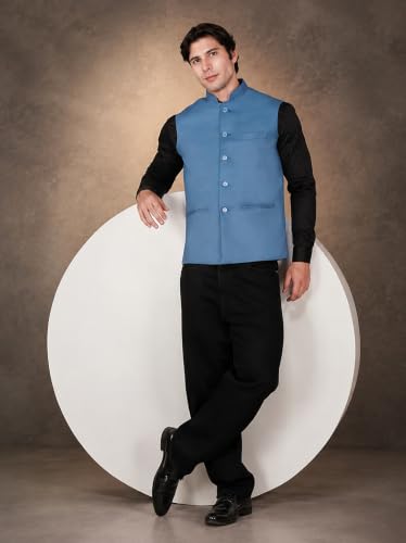 Image of Vastraa Fusion Bandi Modi Koti, Nehru Jacket for Men, Cotton Waistcoat for All Occasion: Diwali, Wedding, Ethnic, Office Party, Formal & casual Look