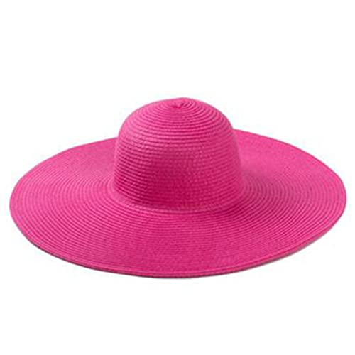 Womens Sun Straw Hat Wide Brim Summer Hat Foldable Roll up Floppy Beach Hats for Lady Rose Red
