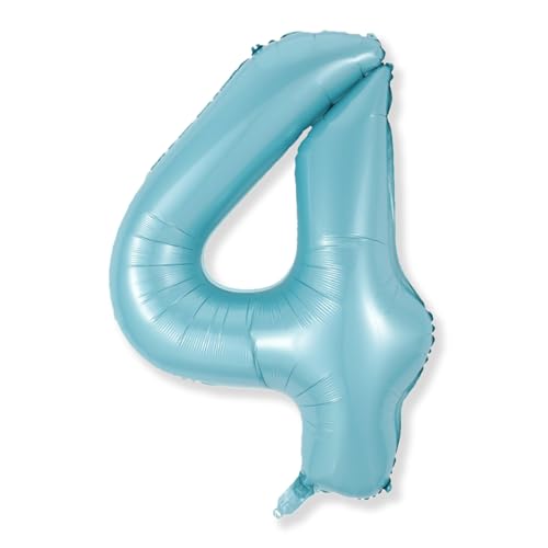 Image of 4 Balloons Number, 40 Inch Large Light Blue Number 4 Balloon, Baby Blue Foil Self Inflating Helium for Boys Kids 40th 15th Age Birthday Party Decorations Anniversary Party Decoration Supplies